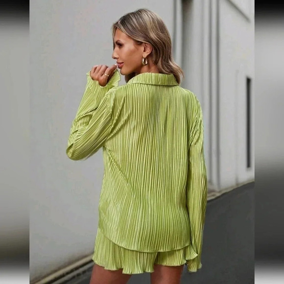 Ladies' Solid Color Pleated Two-Piece Set - Picture 4 of 5